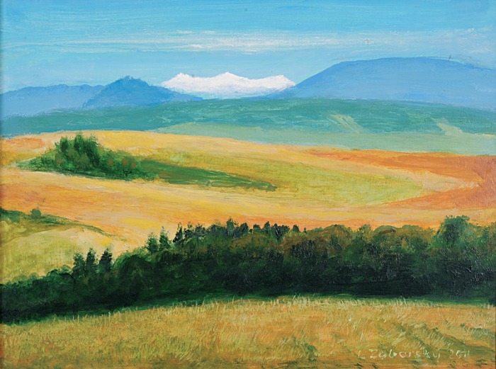 Symbolická krajina a trojičný vrch - akad. maliar Ladislav Záborský