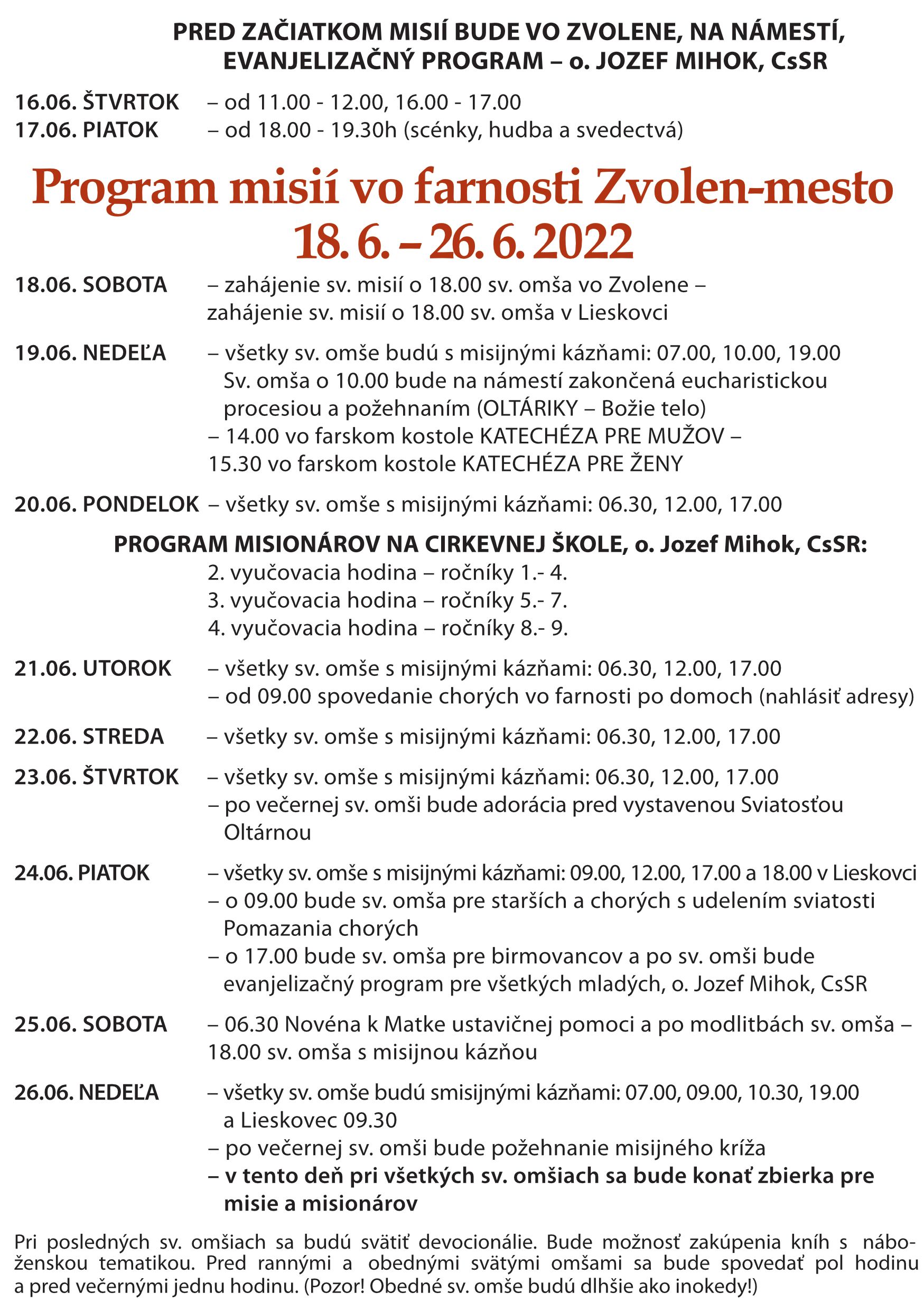 Ľudové misie vo Farnosti Zvolen-mesto