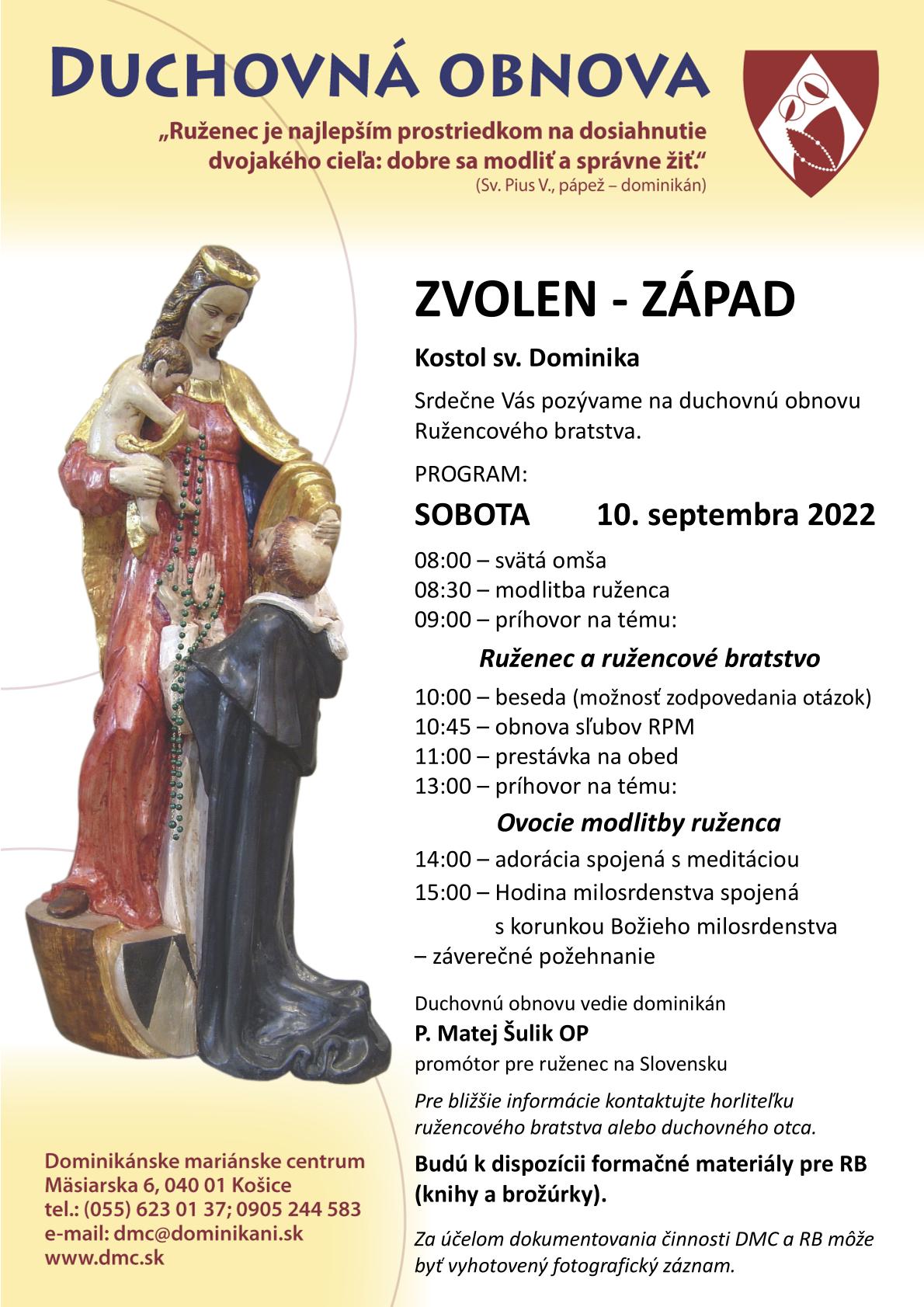 Duchovná obnova Ružencového bratstva Zvolen-Západ 10. 9. 2022