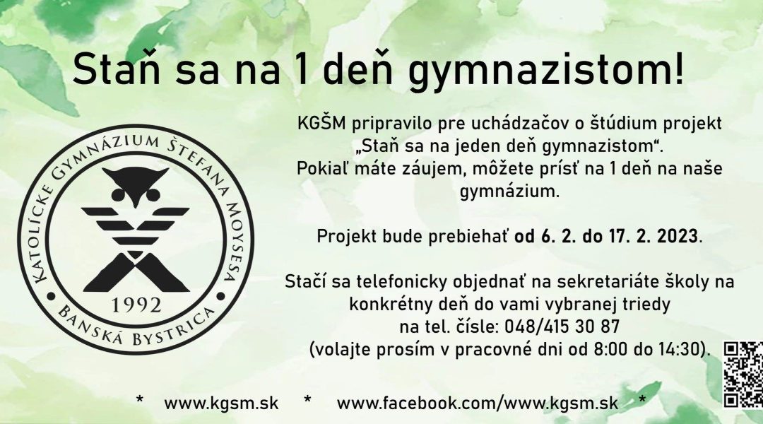 Katolícke gymnázium: Staň sa gymnazistom na jeden deň!
